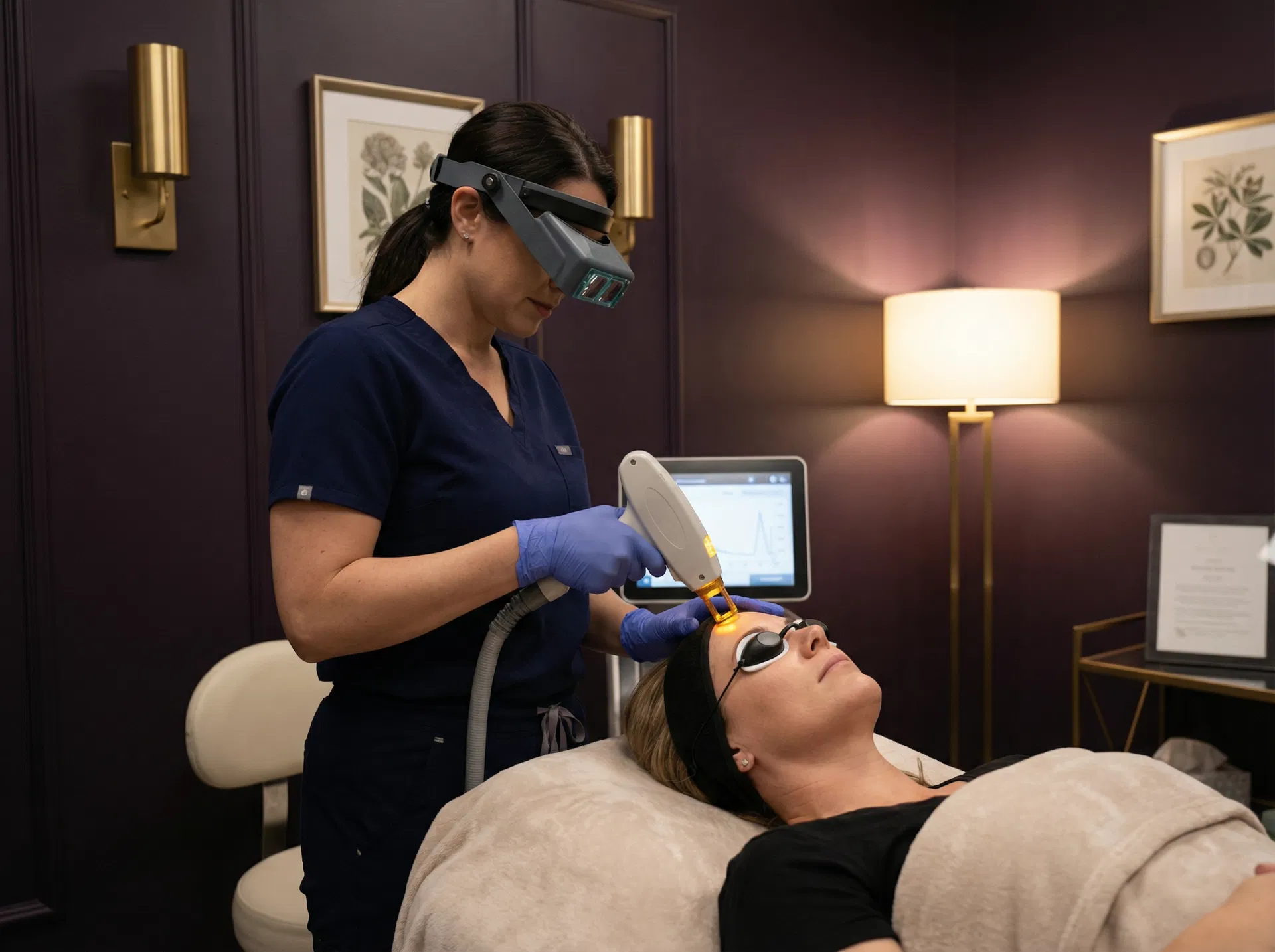 Laser skin rejuvenation treatment in progress for facial fine lines and texture